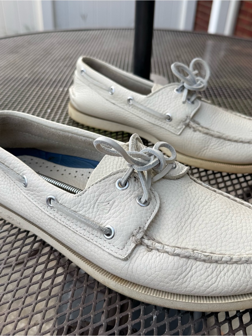 Sperry Top-Sider Authentic Original Boat Shoes Cream Leather Mens Size 10.5 EUC - Picture 2 of 8